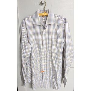 Peter Millar Shirt Mens Large White Rainbow Casual Check Long Sleeve Button Up
